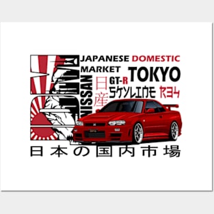 Nissan Skyline GTR r34 Red, JDM Car Posters and Art